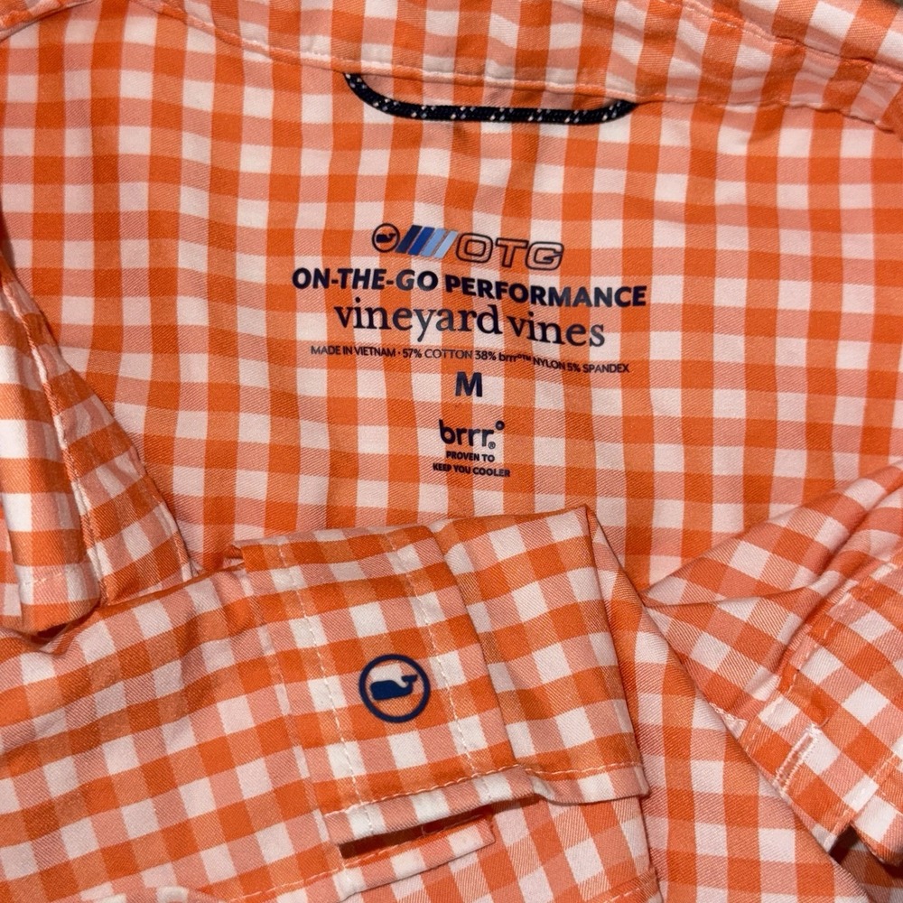 Vineyard Vines On The Go OTG Brrr Long Sleeve Button Up Men's M Orange Check